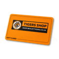 3D Orange gift card with 'Tigers Shop' branding on a black background.